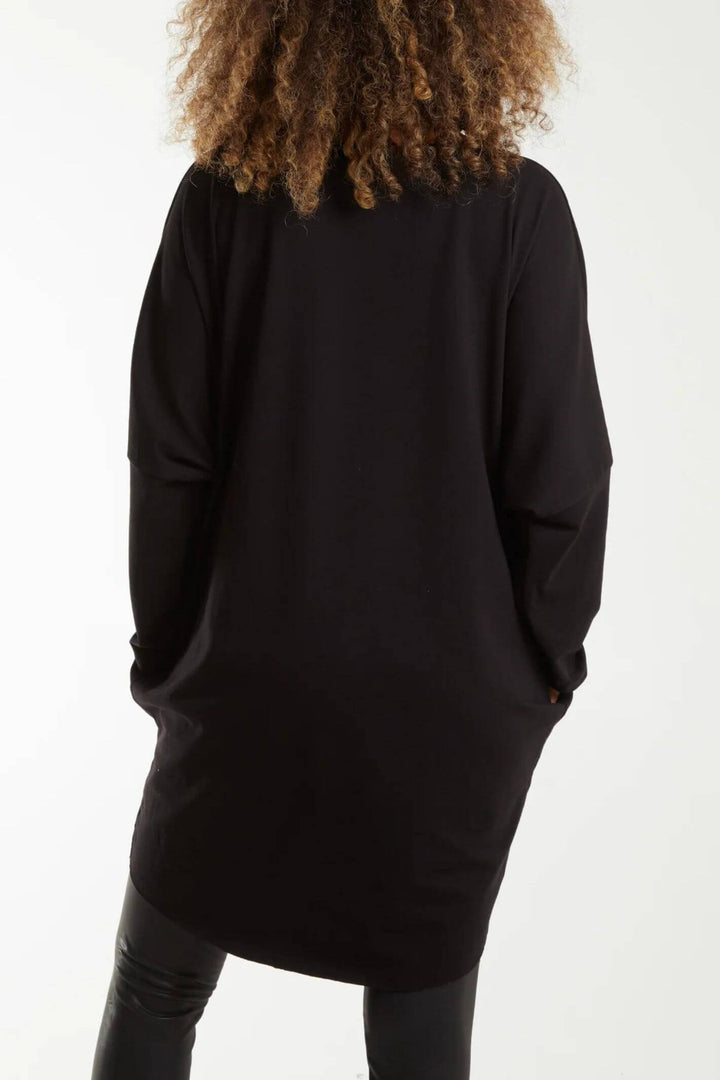 Black Christmas Diamante Sweater Dress With Pockets