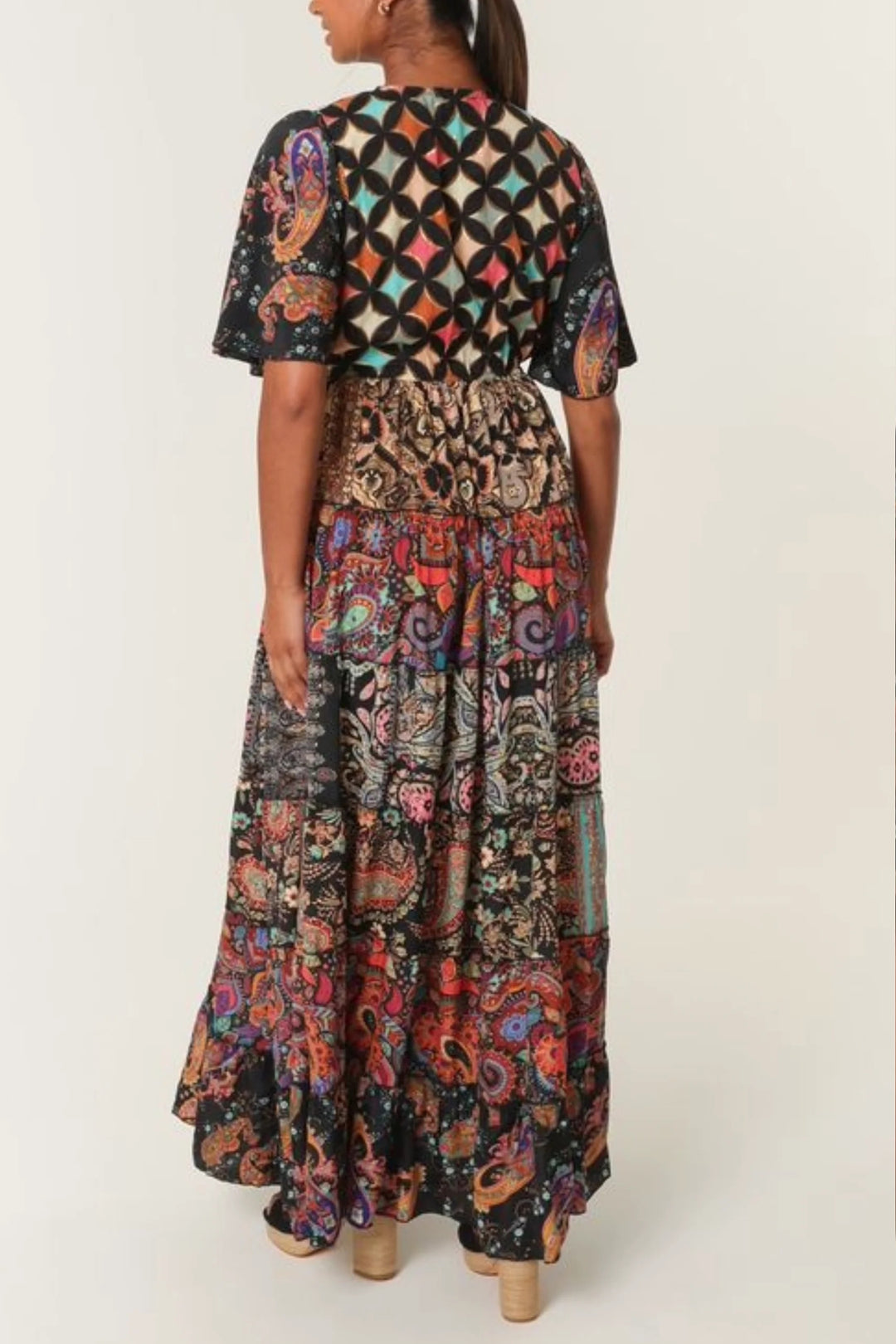 Black Galaxy Print Button Maxi Dress