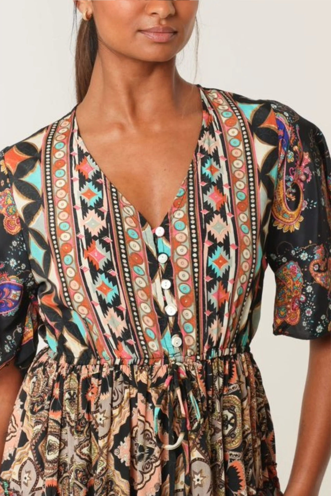 Black Galaxy Print Button Maxi Dress