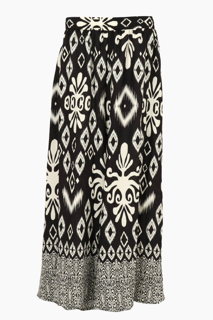 Black Ikat Print Wide Leg Palazzo Pants