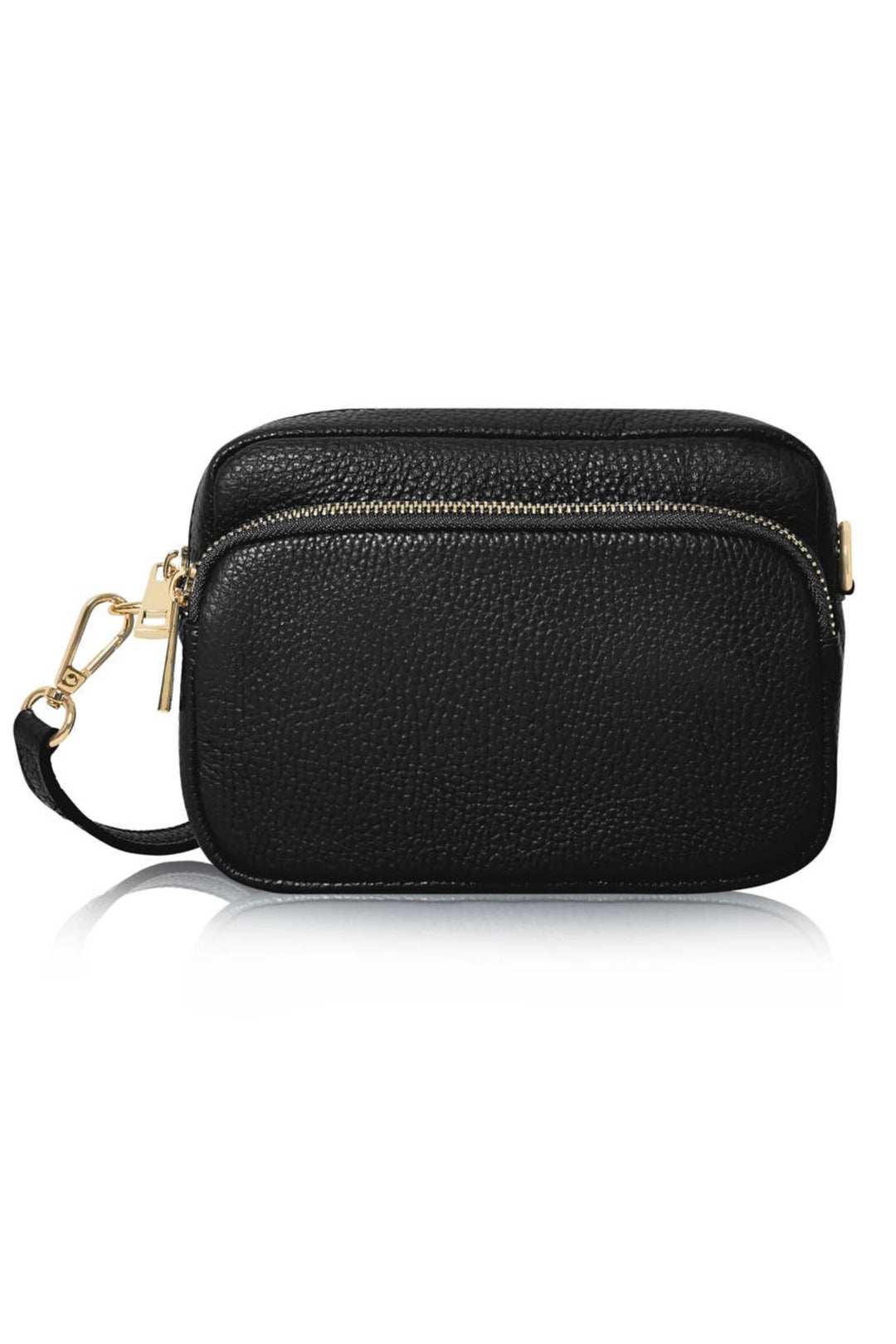 Black Italian Leather Mini Crossbody Camera Bag