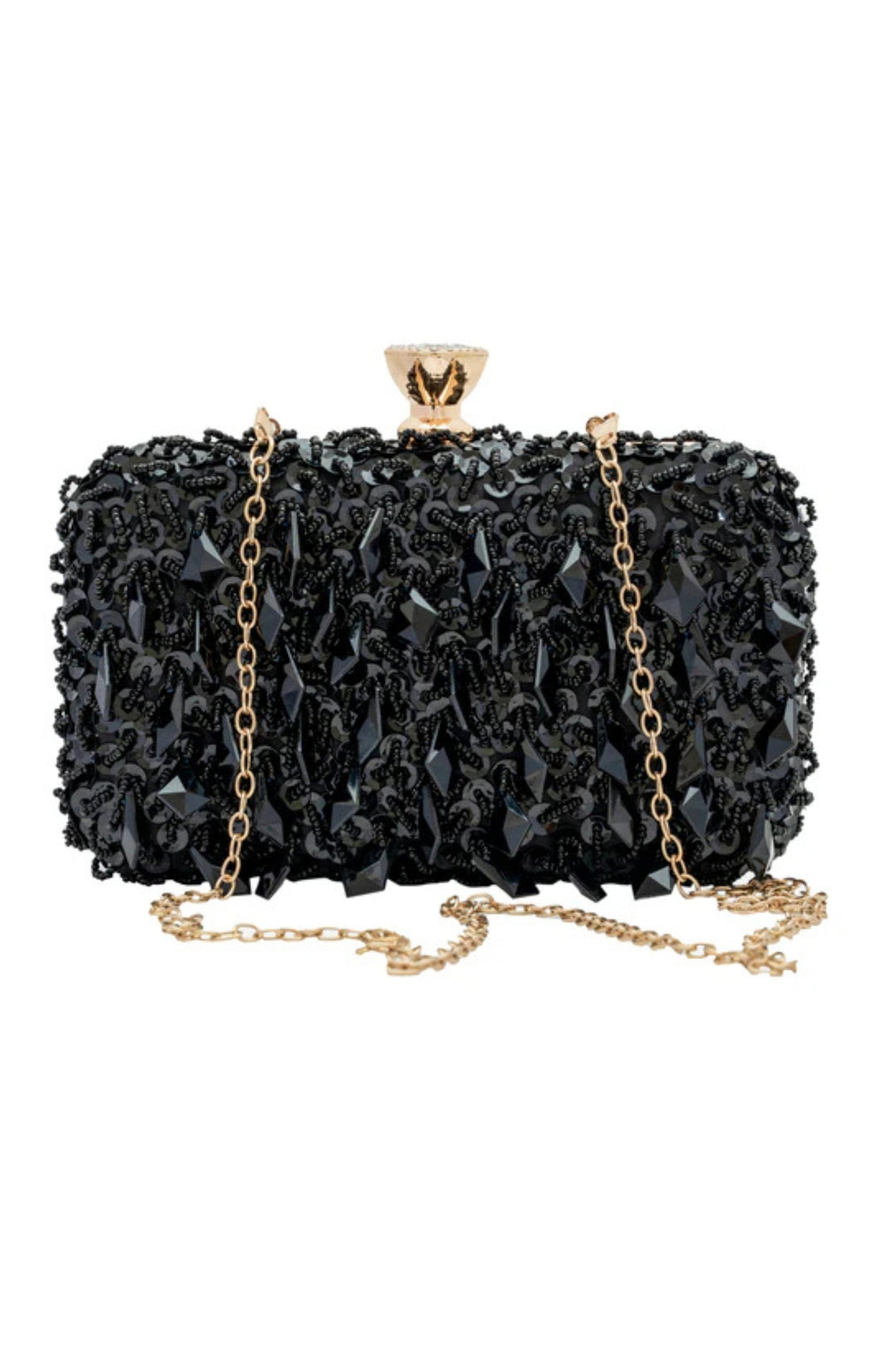 Black Jewel Drop Beaded Clutch Bag