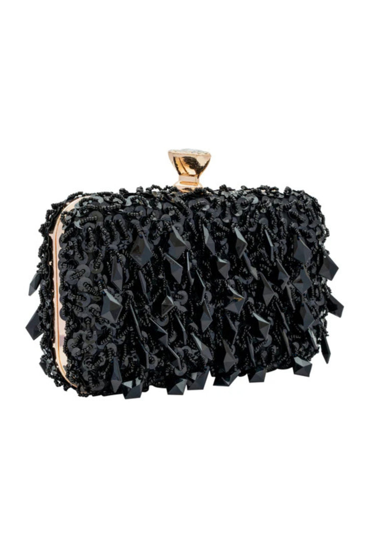 Black Jewel Drop Beaded Clutch Bag