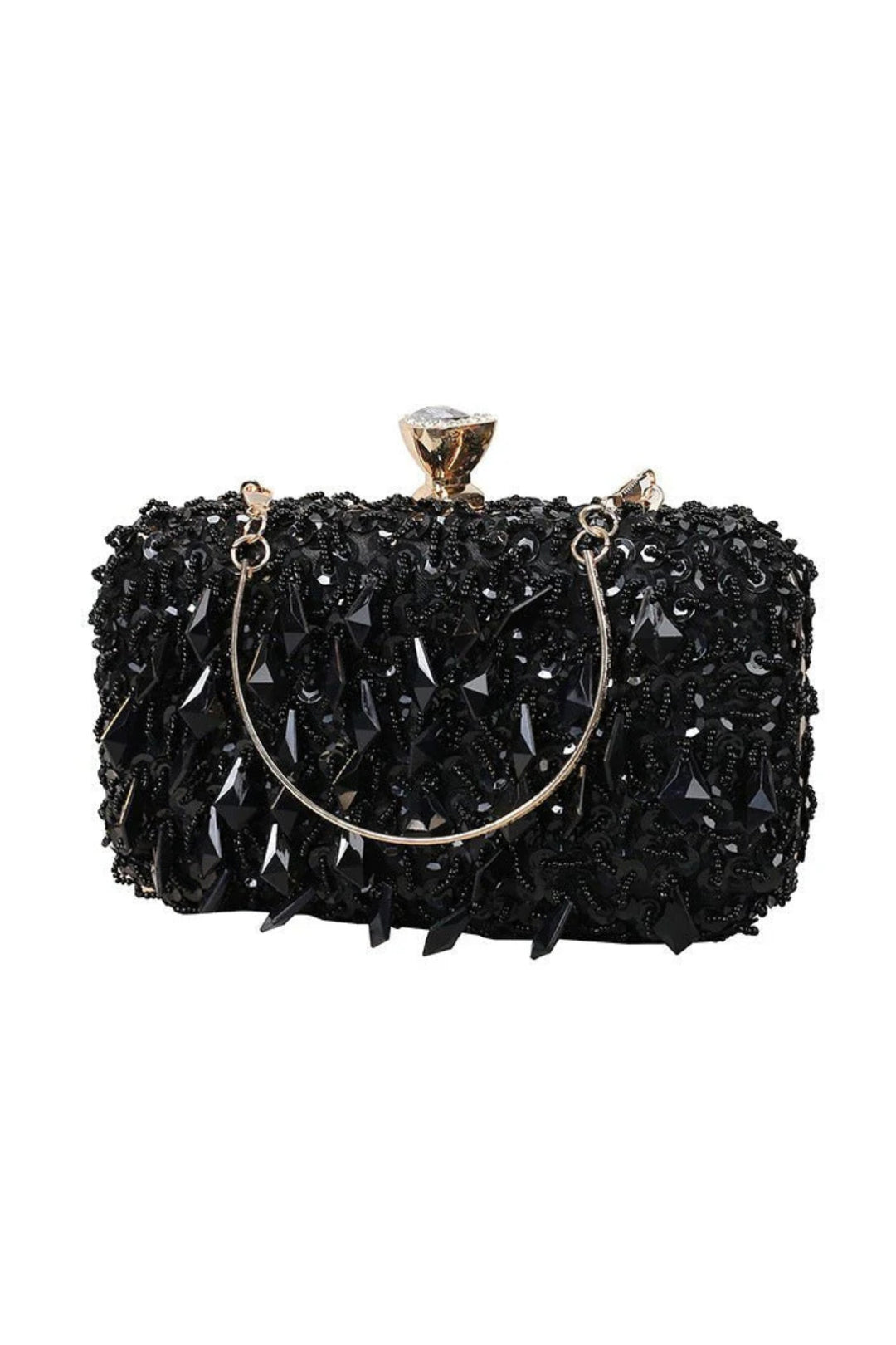 Black Jewel Drop Beaded Clutch Bag