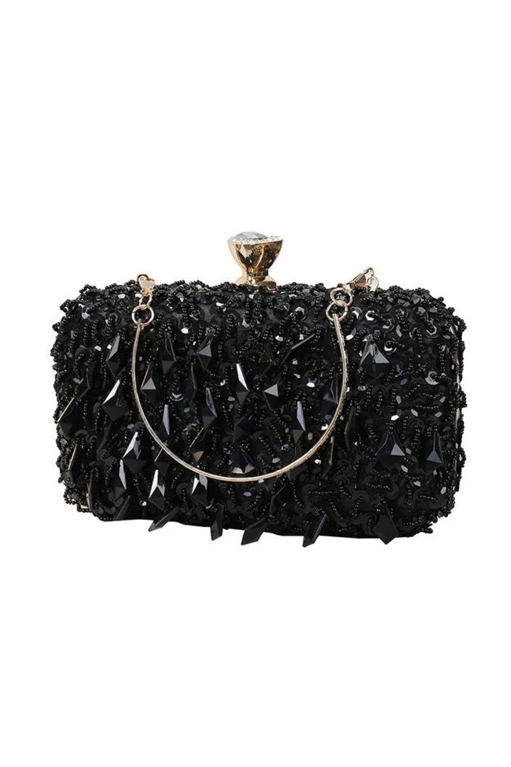 Black Jewel Drop Beaded Clutch Bag