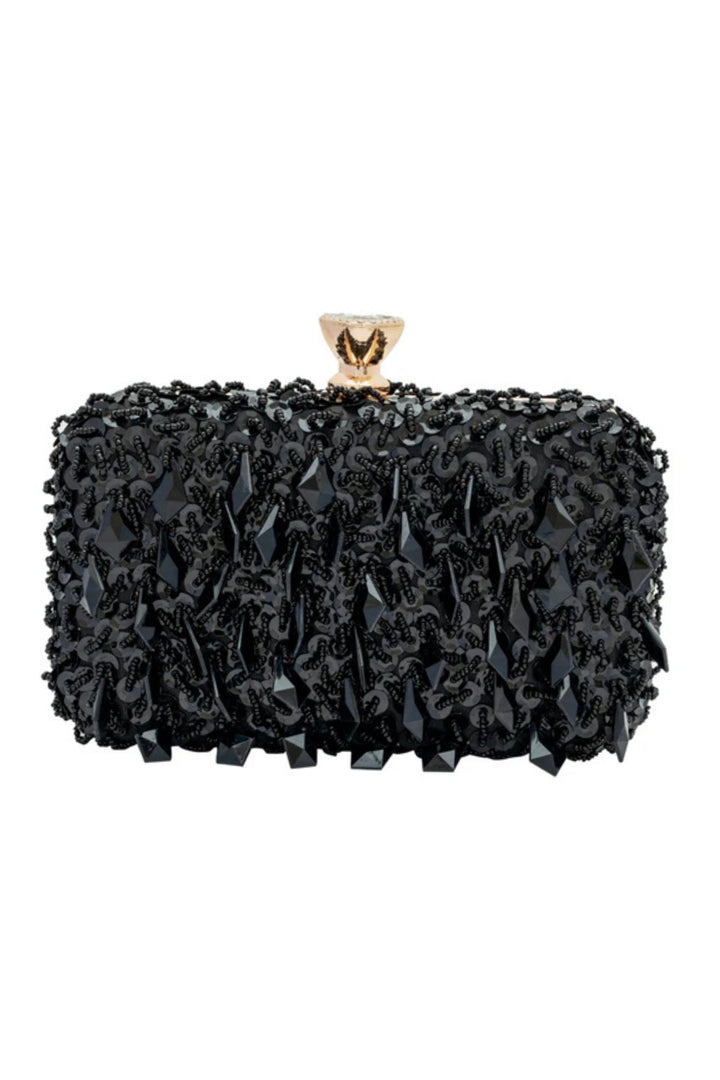 Black Jewel Drop Beaded Clutch Bag