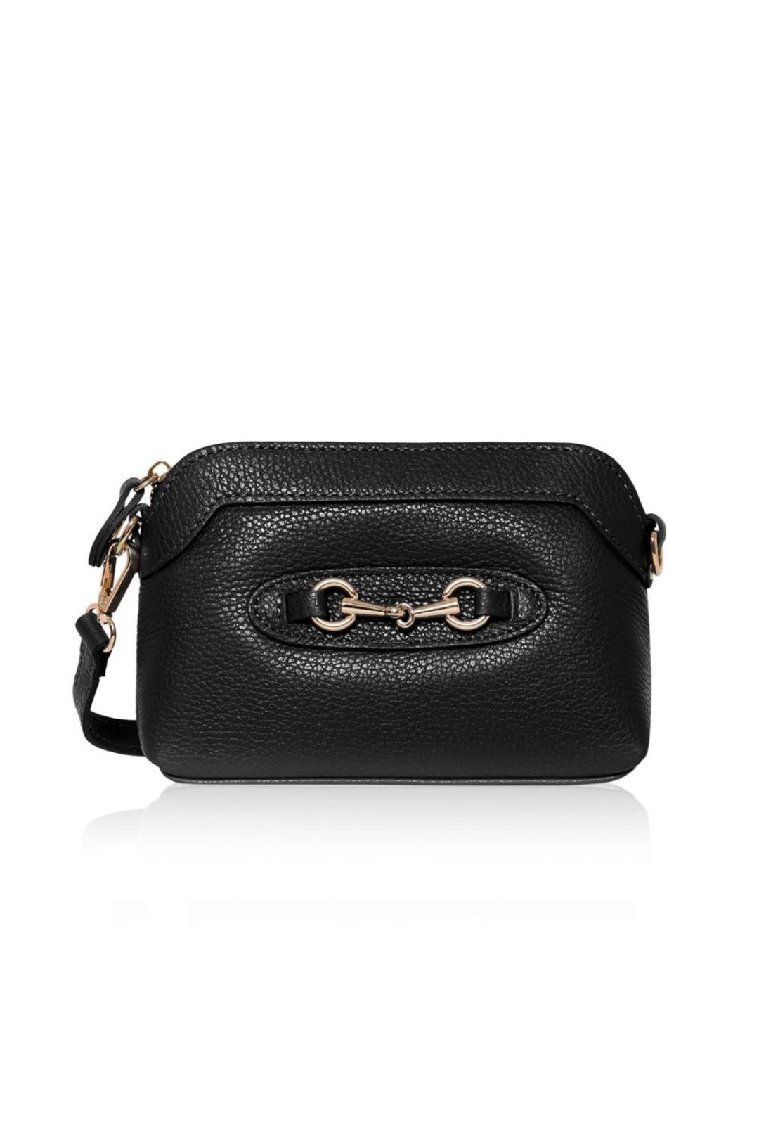 Black Leather Gold Tone Cross Body Handbag