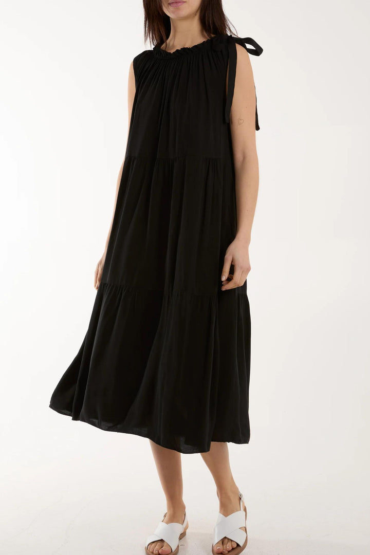 Black Looser Fit Tired Shift Dress