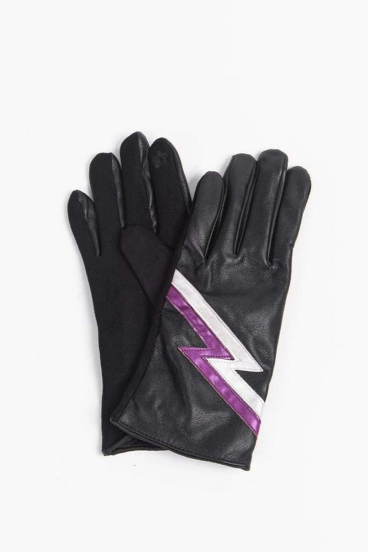 Black Metallic Purple Lightning Bolt Faux Leather Gloves
