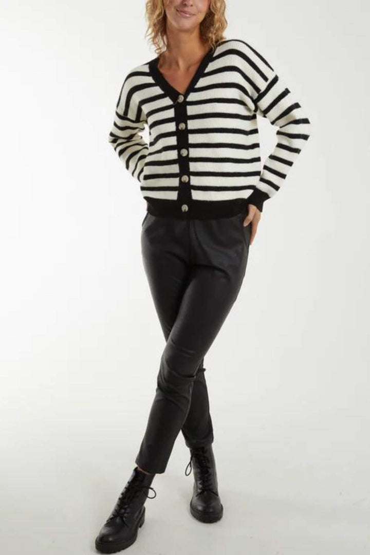 Black Monochrome Stripe Knitted Cardigan