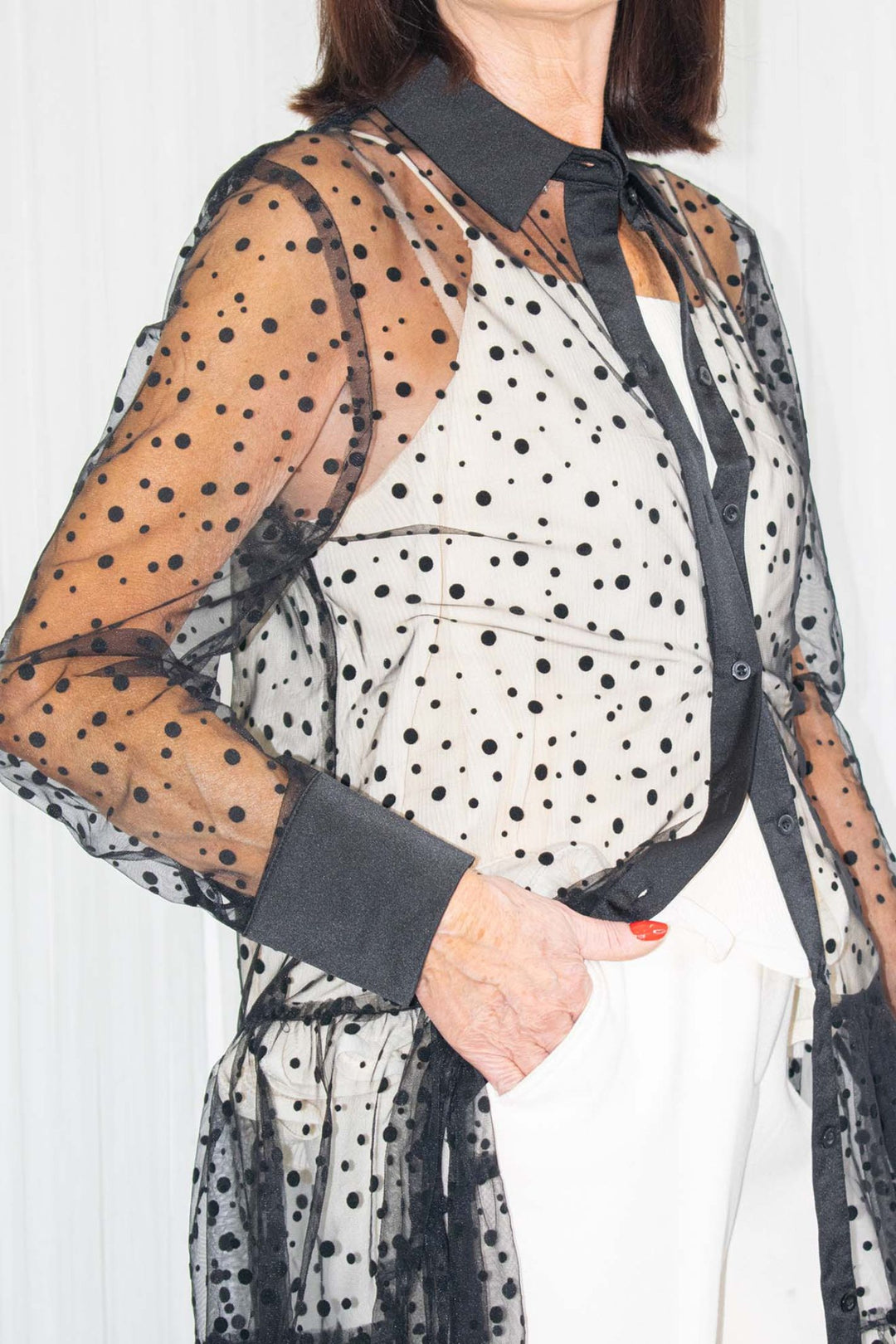 Black Semi-sheer Polka Dot Shirt Dress Experience Boutique Black Semi-sheer Polka Dot Shirt Dress Experience Boutique