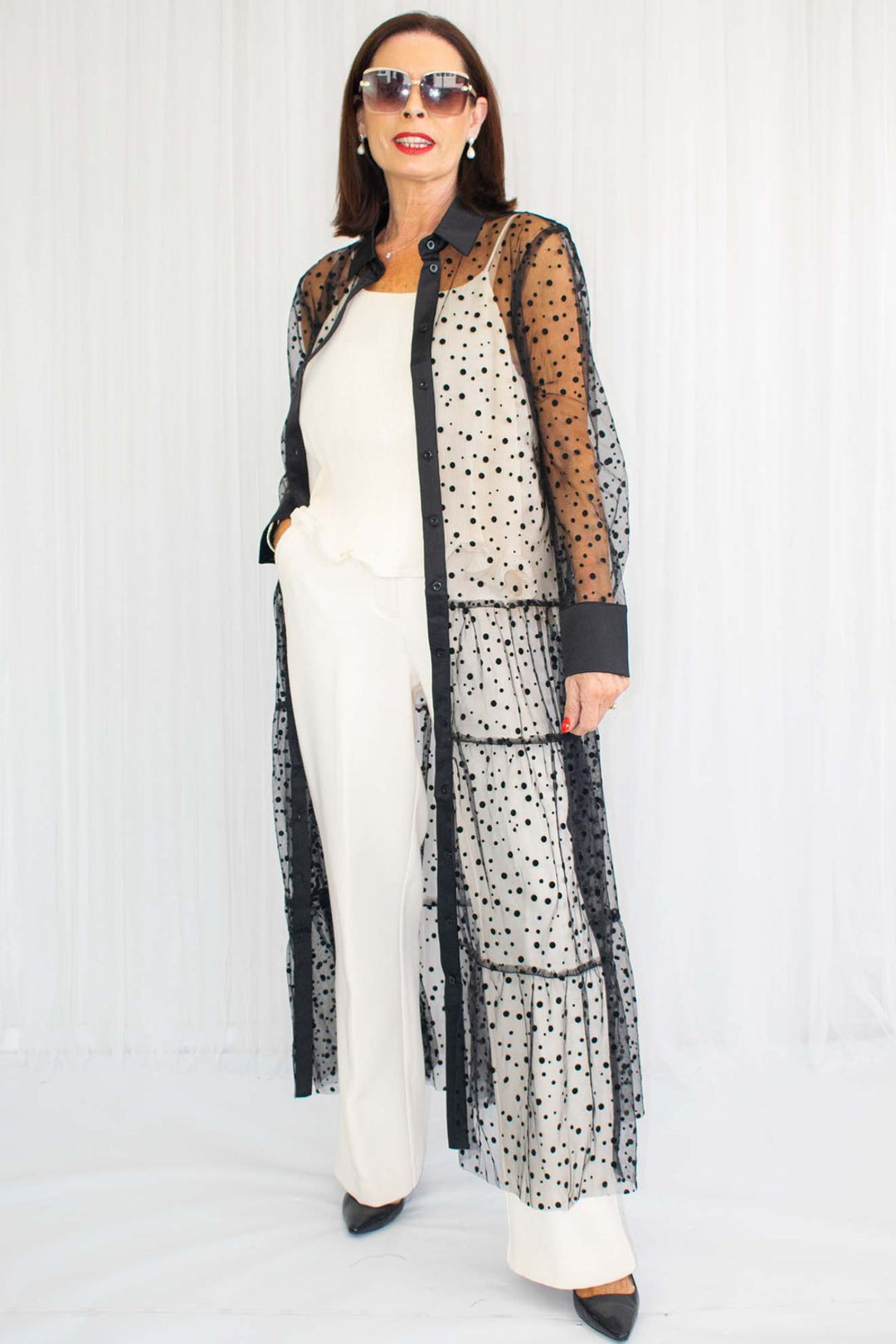 Sheer Polka Dot Mesh Shirt HOT Black Sheer Polka Dot Mesh Sleeve