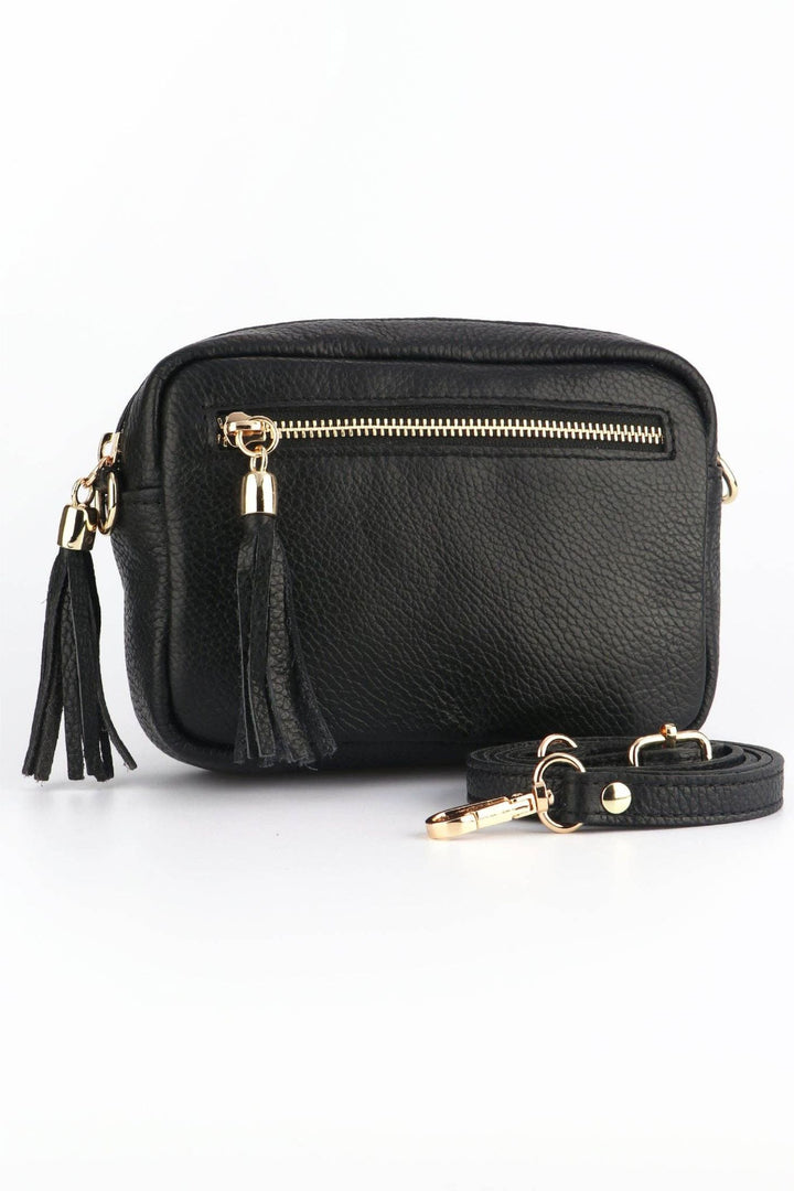 Black Small Leather Crossbody Camera Bag