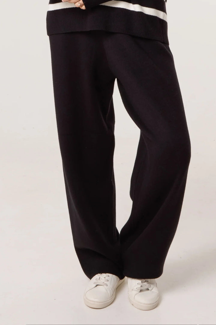 Black Super Soft Knitted Wide Leg Trousers