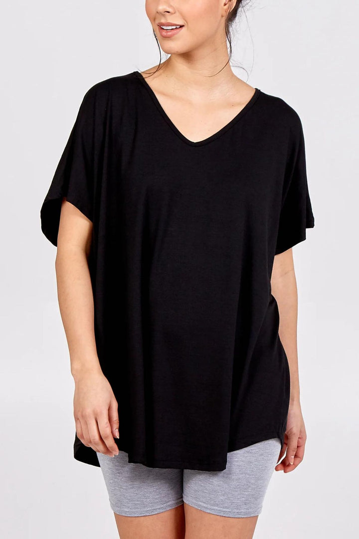Black V-Neck Oversized T-Shirt