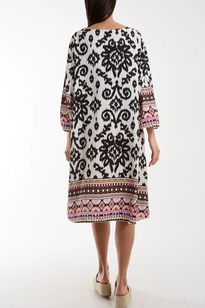 Black & Cream Filigree Print A-line Tunic Cover Up