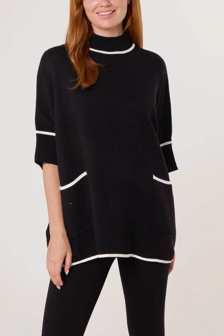 Black & White Piped Edge Relaxed Fit Jumper