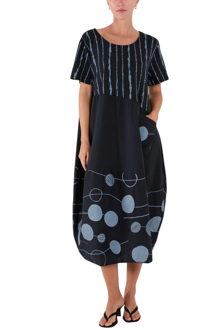 Black & Grey Cocoon Midi Dress