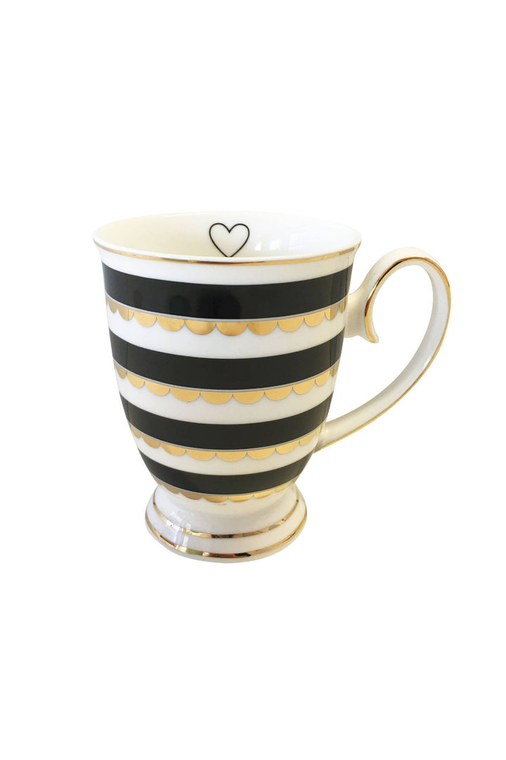 Bombay Duck Black & Metallic Gold Scalloped Mug