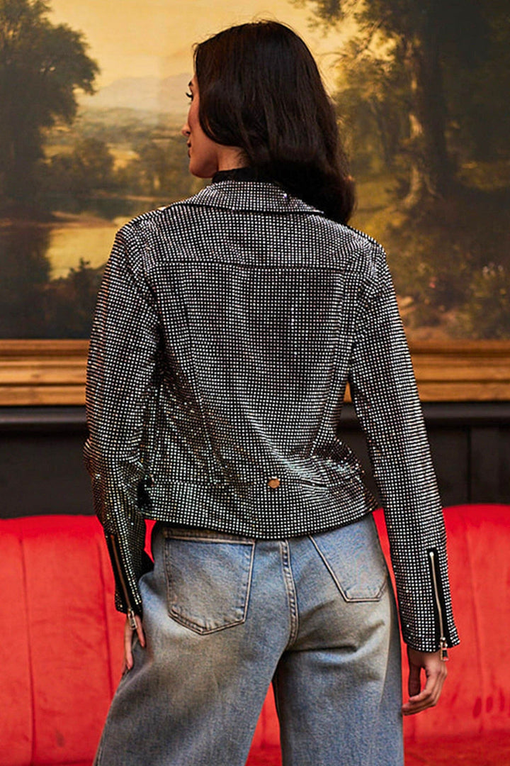 Black & Silver Embellished Biker Jacket