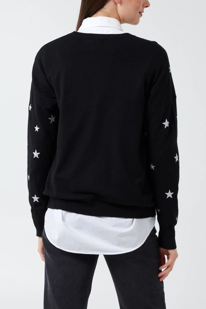 Black & Silver Metallic Star Knitted Jumper