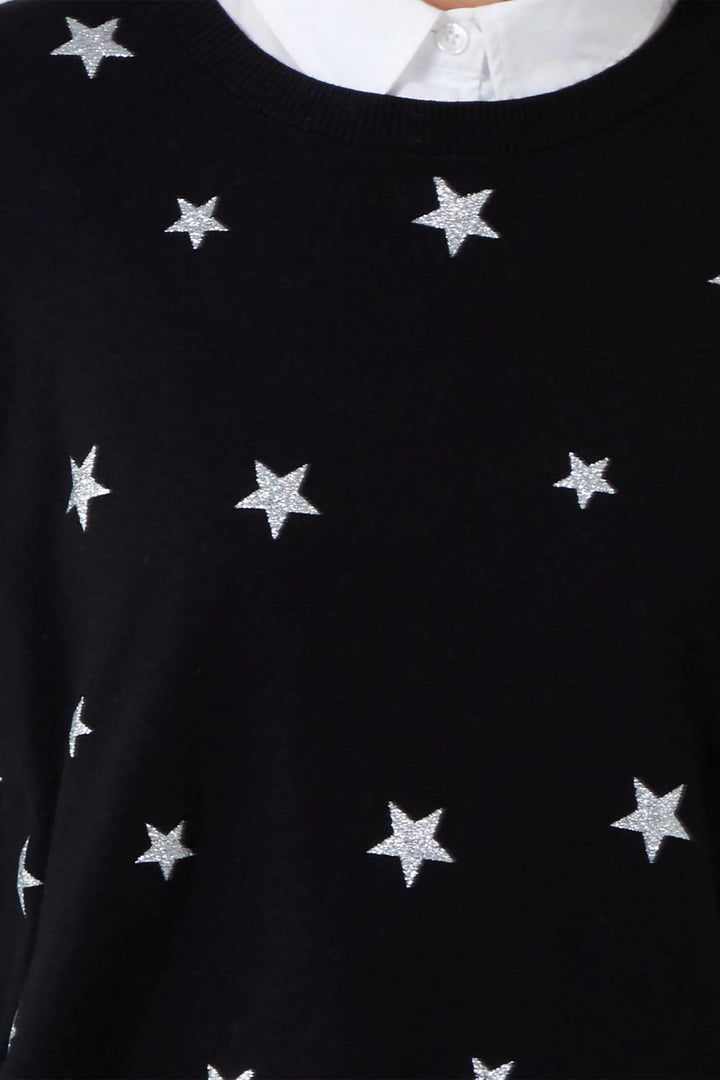Black & Silver Metallic Star Knitted Jumper