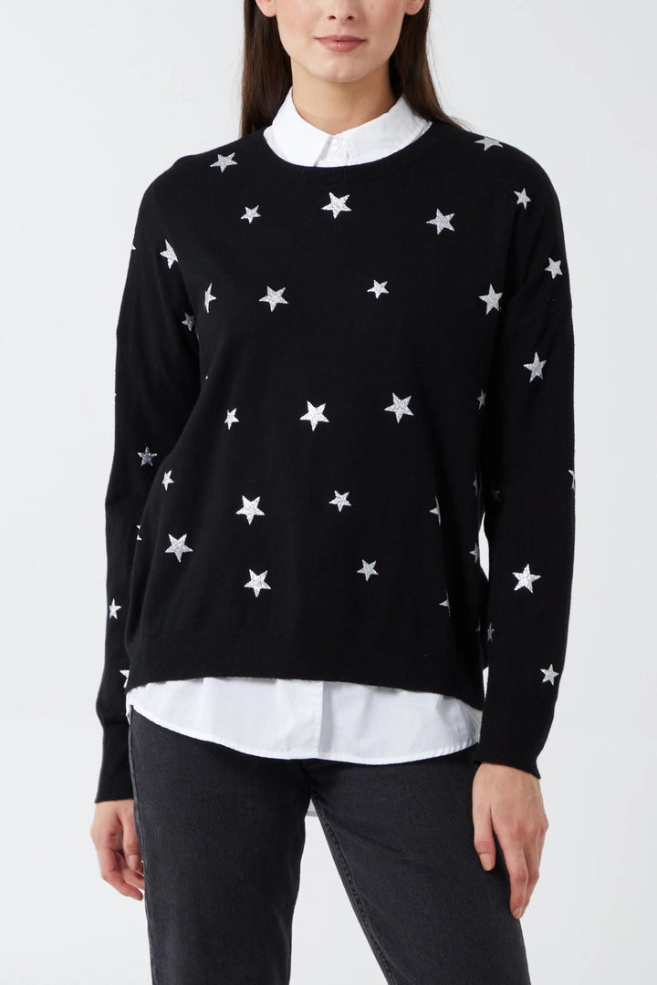 Black & Silver Metallic Star Knitted Jumper