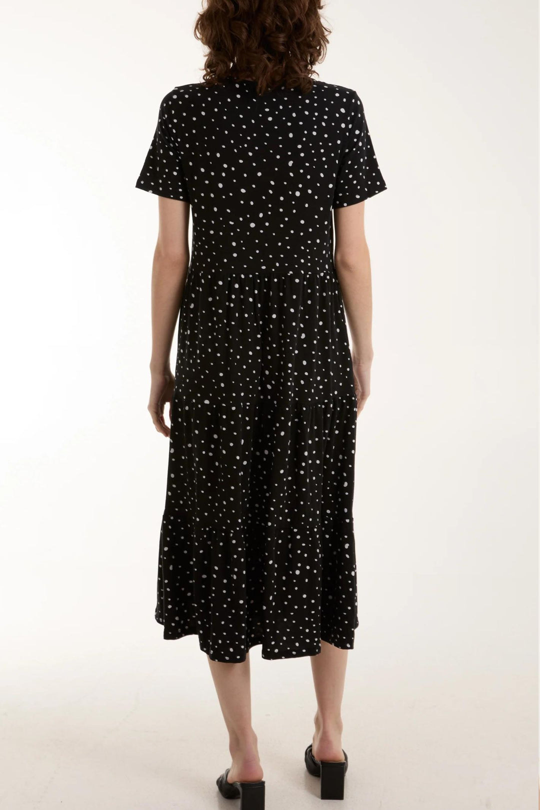 Black & White Polka Dot Tiered Midi Dress