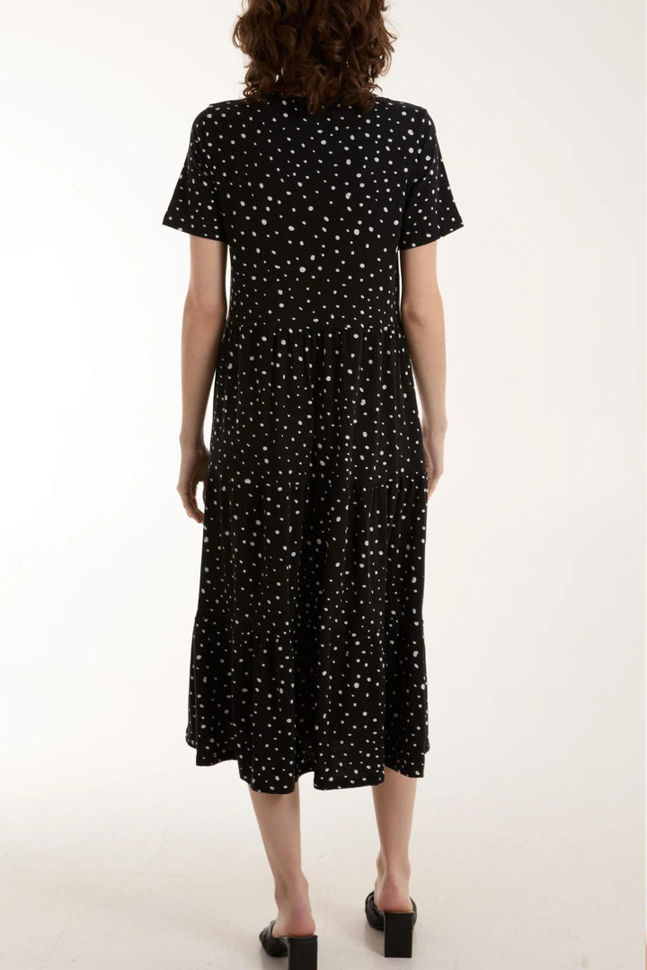 Black & White Polka Dot Tiered Midi Dress