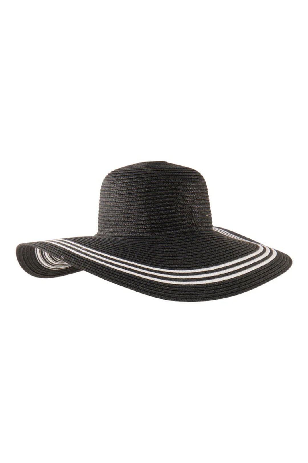 Black &amp; White Striped Straw Sun Hat