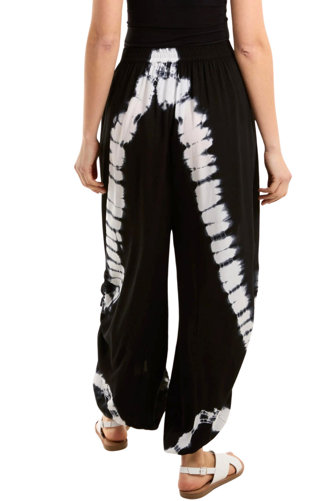 Black & White Tie Dye Ruched Harem Trousers