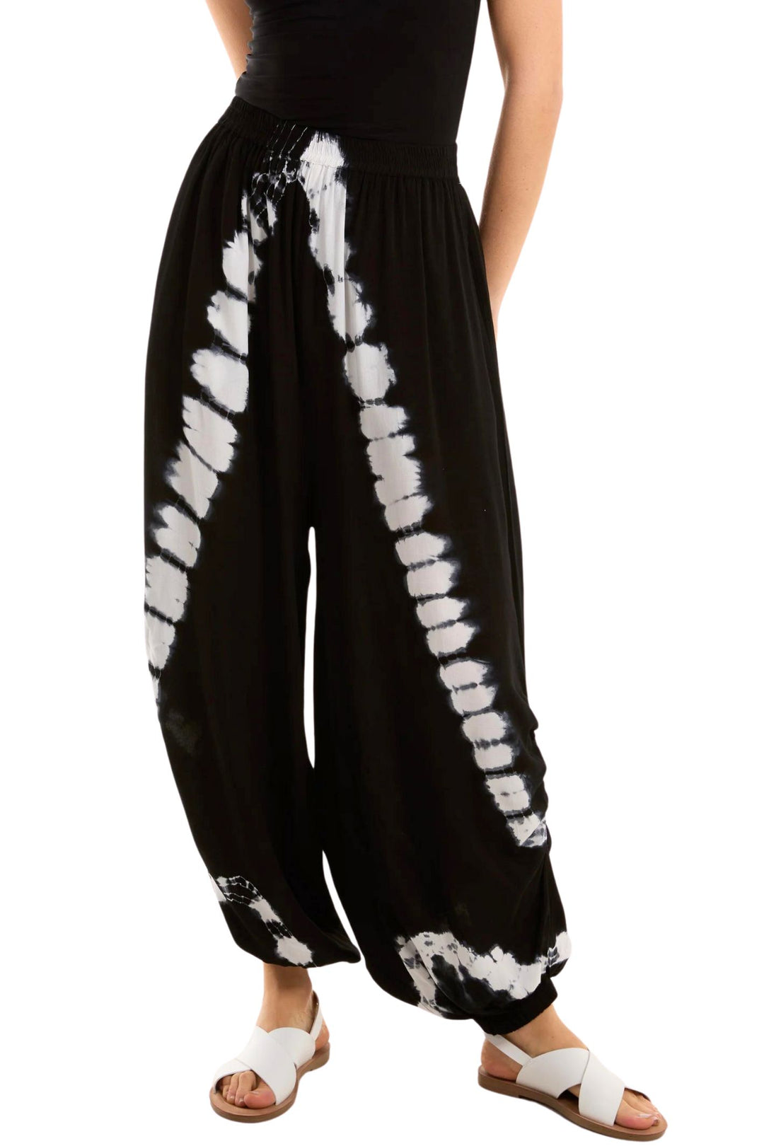Black & White Tie Dye Ruched Harem Trousers