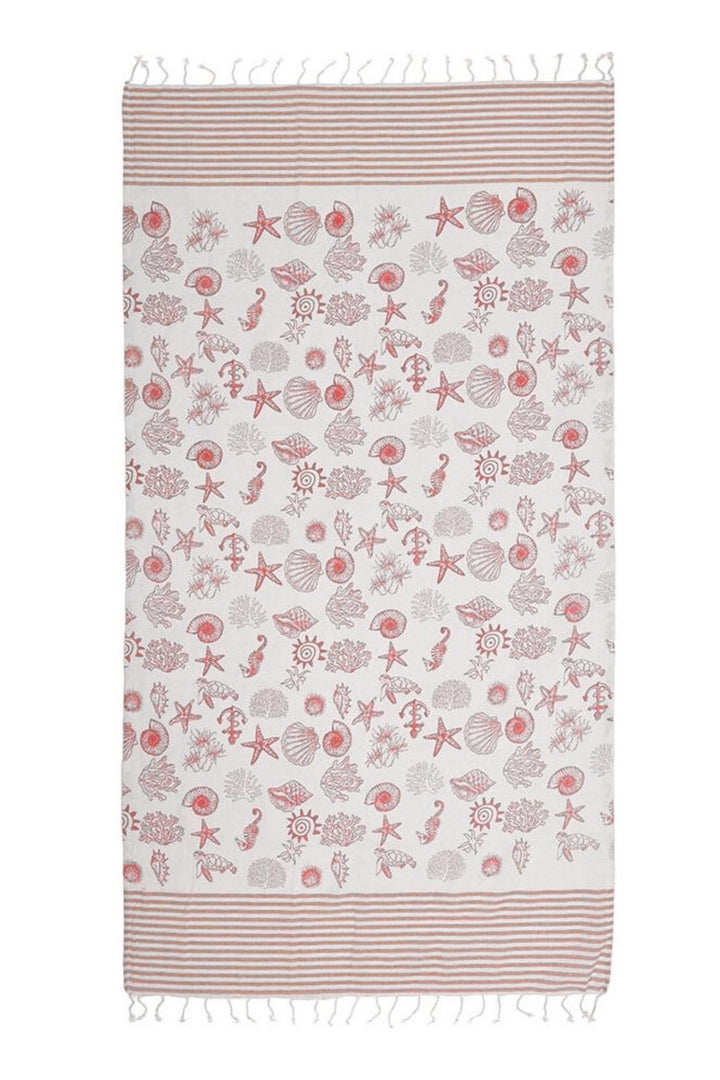 Ble Greek Resort Collection Red Seashell Beach Towel Blanket