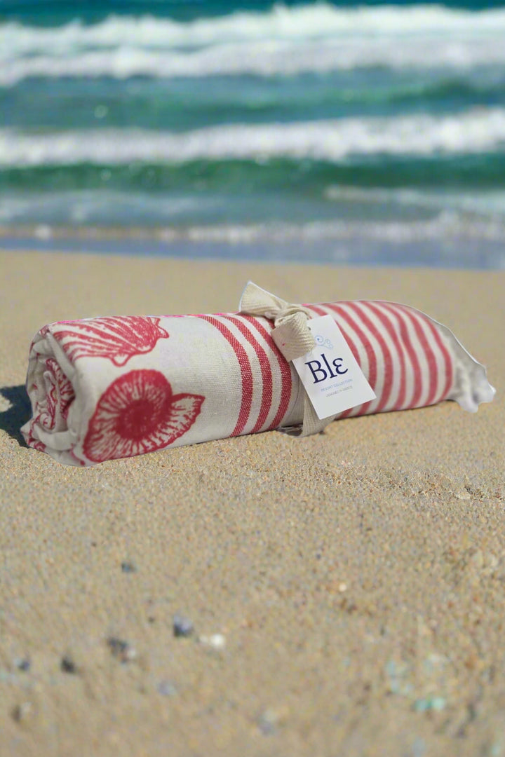 Ble Greek Resort Collection Red Seashell Beach Towel Blanket