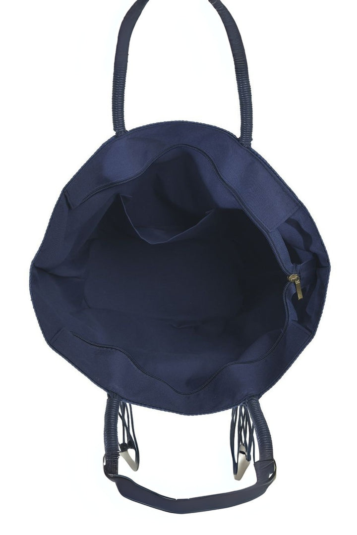 Ble Resort Collection Navy Ecru Zip Close Straw Bag