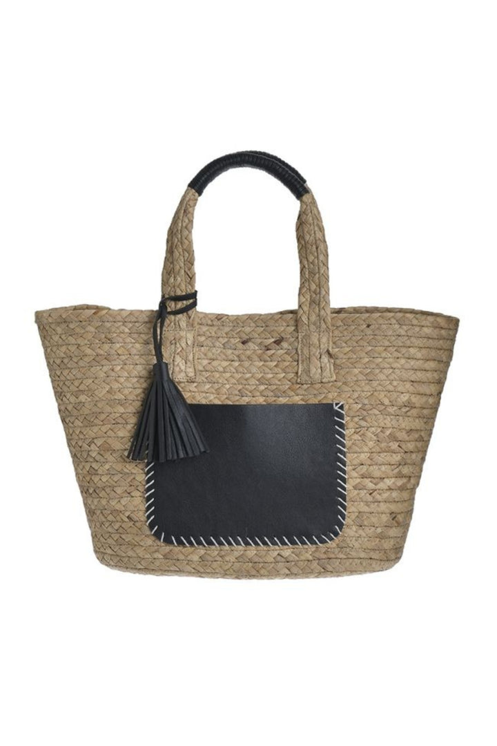Ble Resort Collection Straw Black Tassel Bag