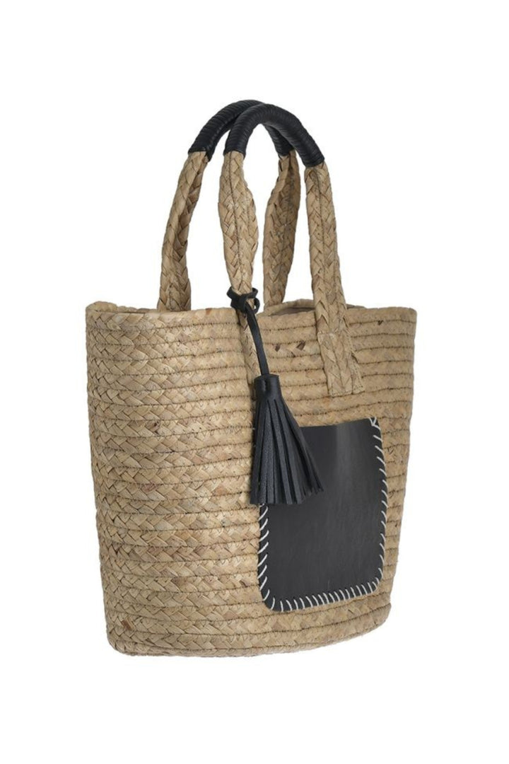Ble Resort Collection Straw Black Tassel Bag