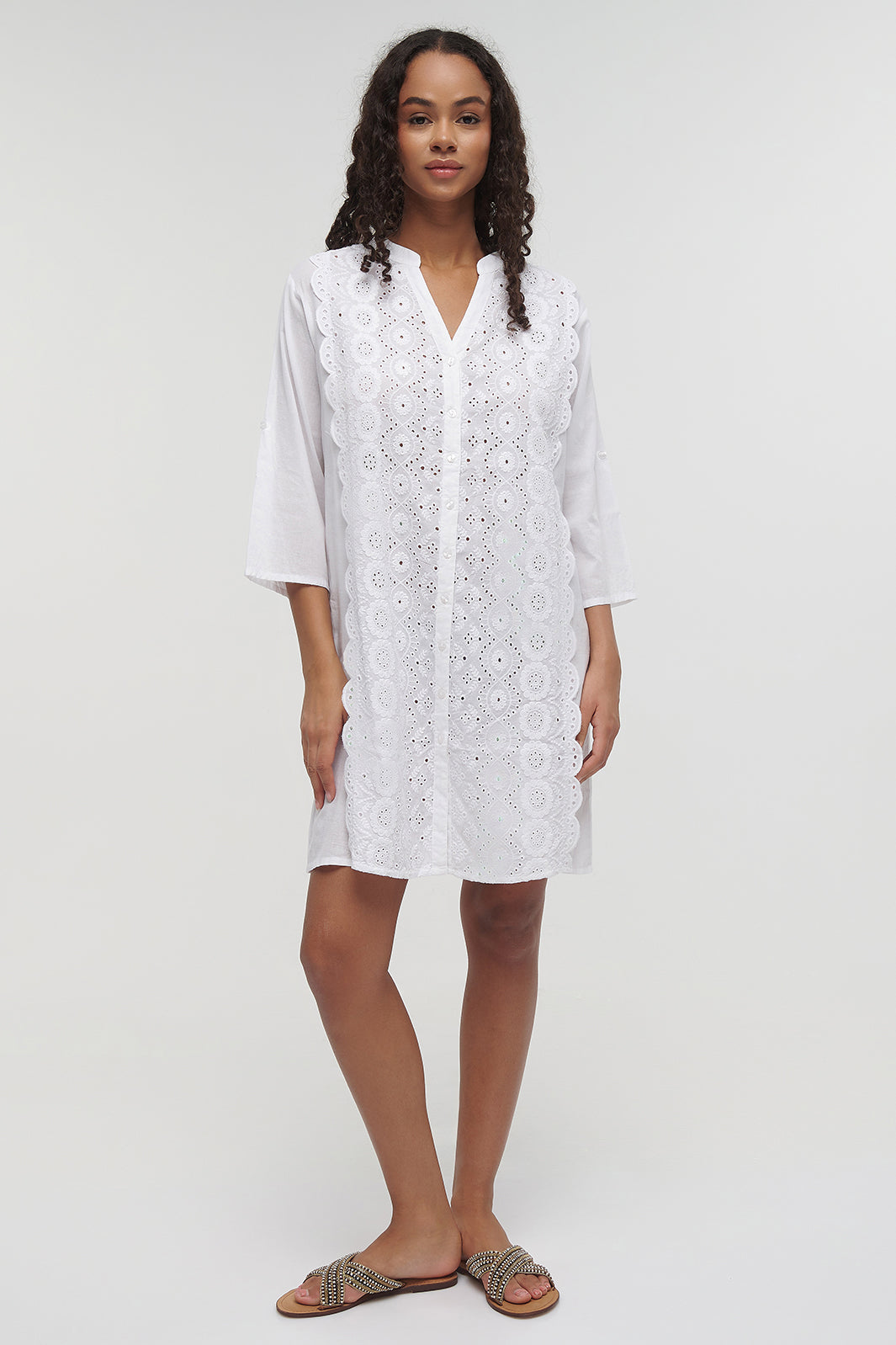 Ble Resortwear 5-41-057-0136 White Embroidered Kaftan Dress