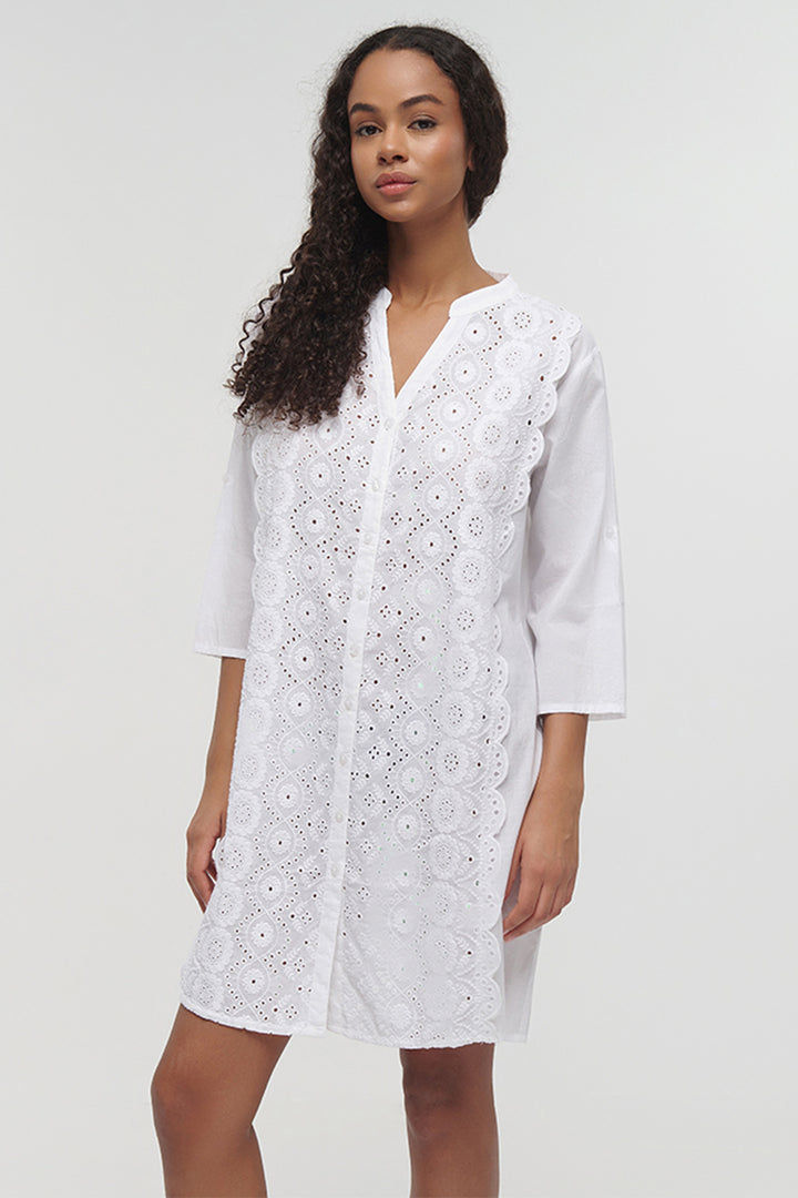Ble Resortwear 5-41-057-0136 White Embroidered Kaftan Dress