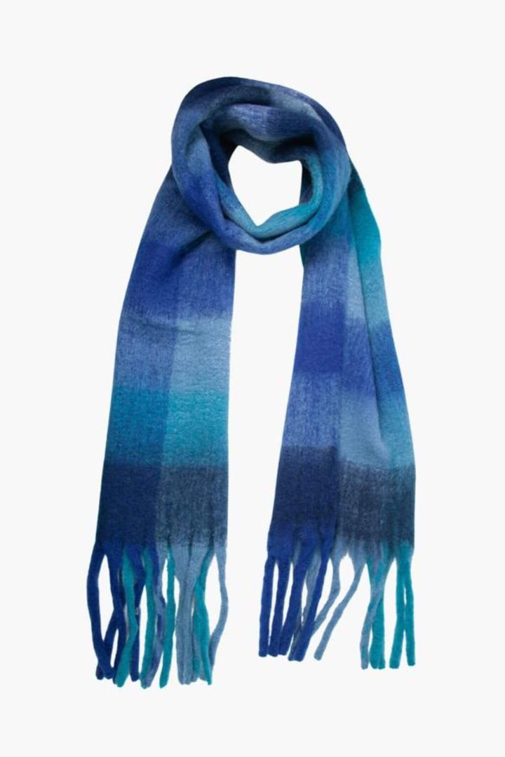 Blue Large Colour Block Square Print Heavyweight Scarf