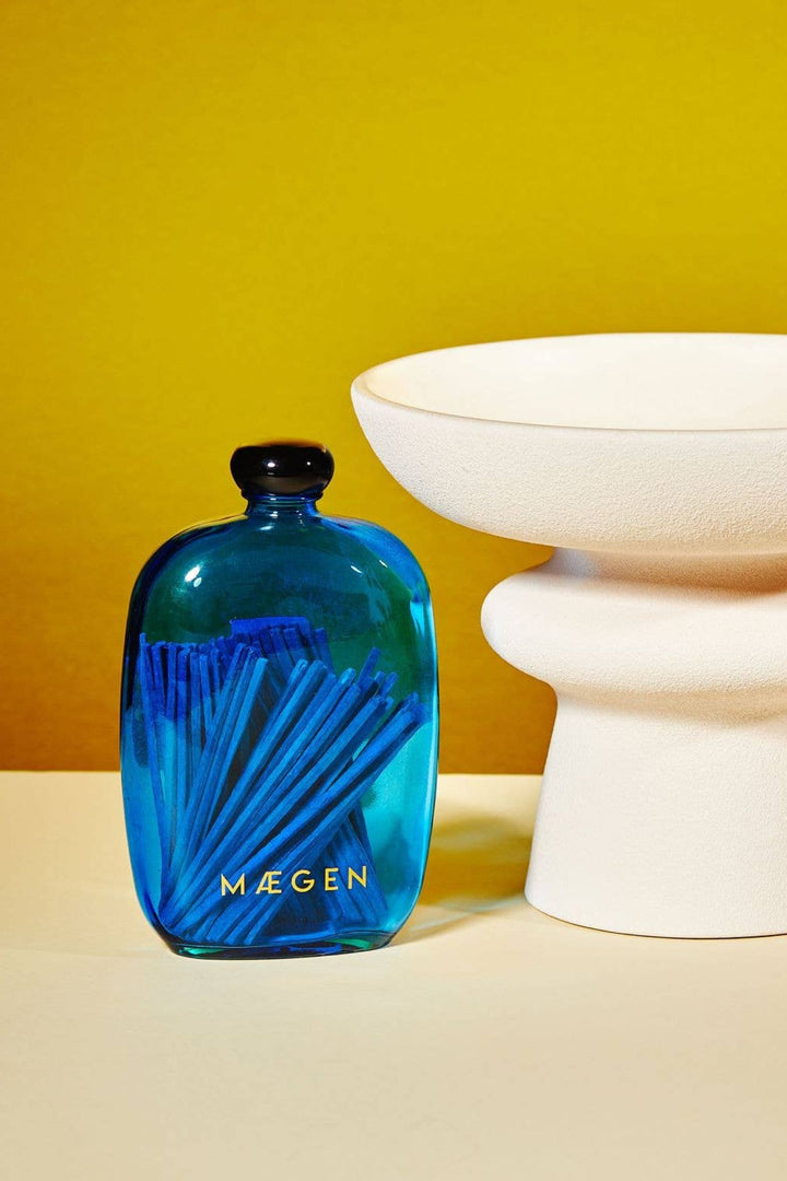 Blue Matches In Bubble Glass Bottle