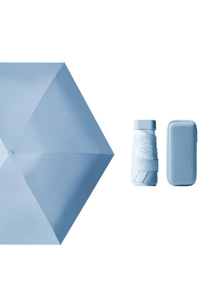 Blue Mini Pocket Size UV Protected Umbrella with Free Case