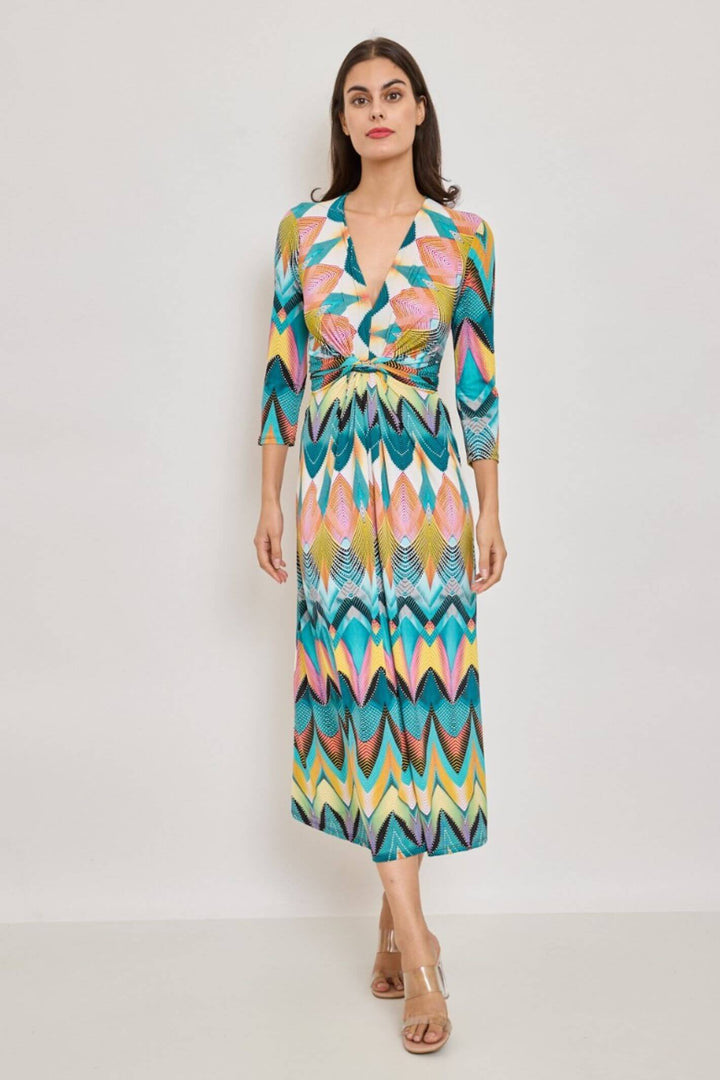 Blue Mouna Print 3/4 Sleeve Midi Dress