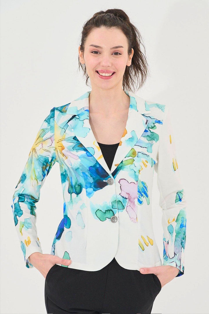 Blue Print Diamante Embellished Stretch Jersey Blazer