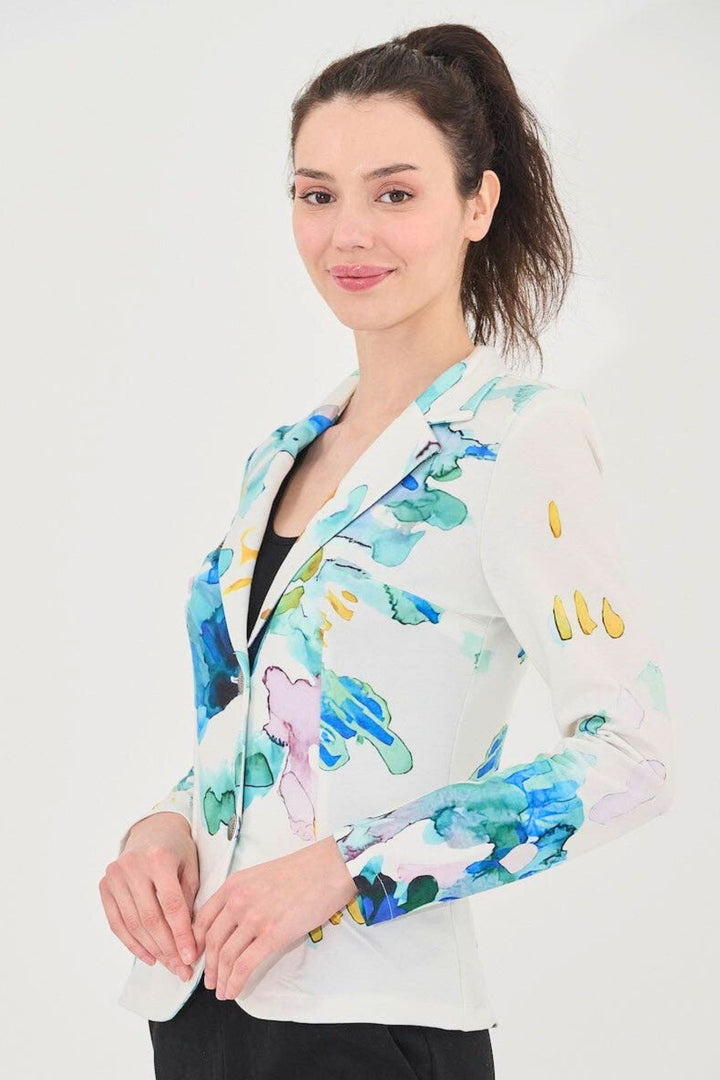 Blue Print Diamante Embellished Stretch Jersey Blazer