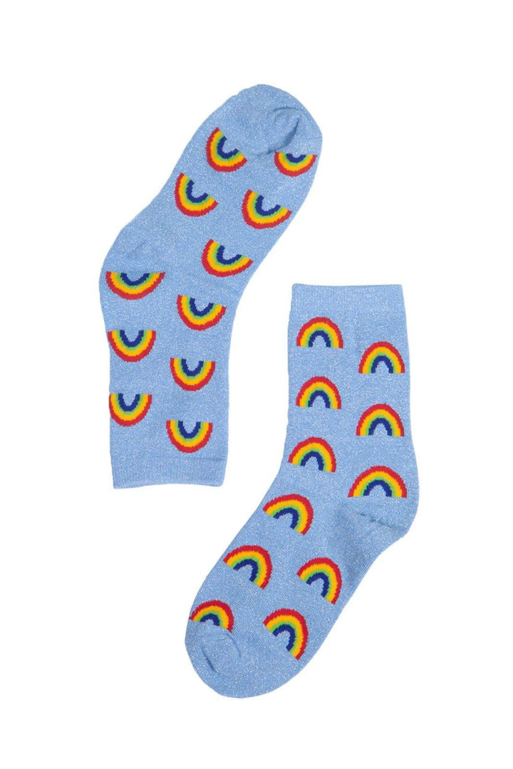 Blue Rainbow Glitter Cotton Ankle Socks