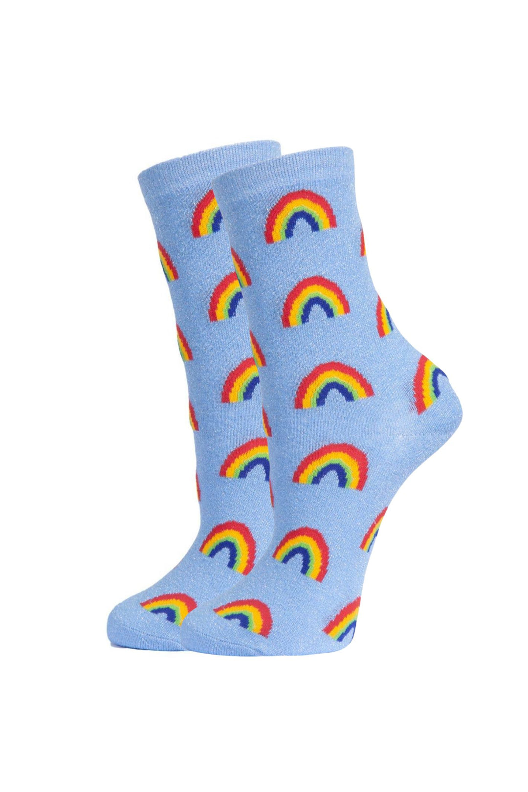 Blue Rainbow Glitter Cotton Ankle Socks