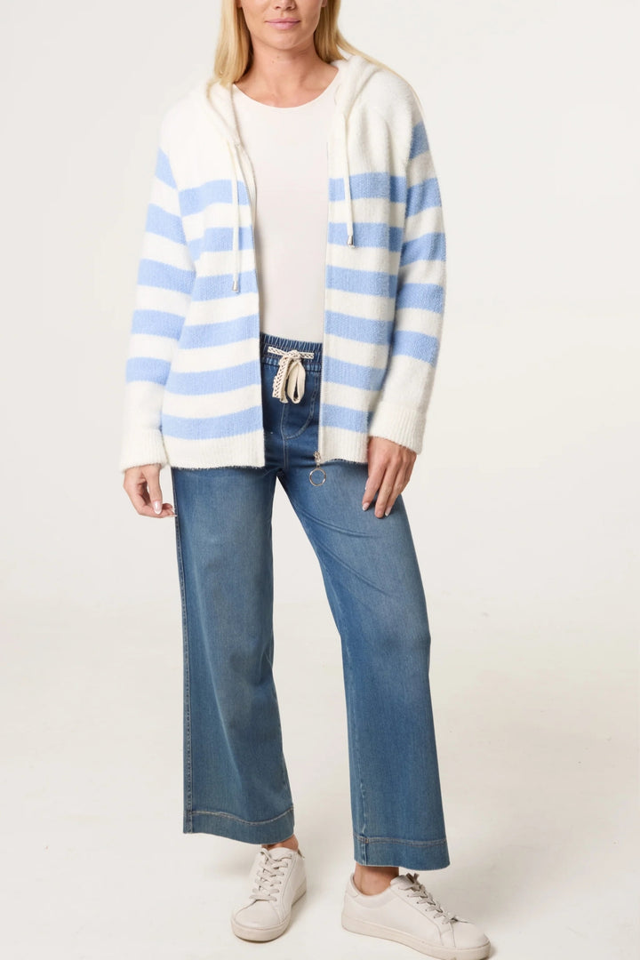 Blue Stripe Super Cosy Zip Cardi Hoodie