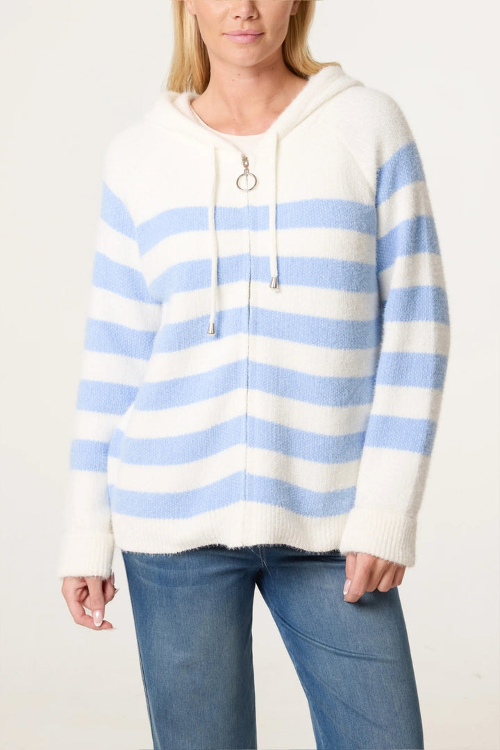 Blue Stripe Super Cosy Zip Cardi Hoodie