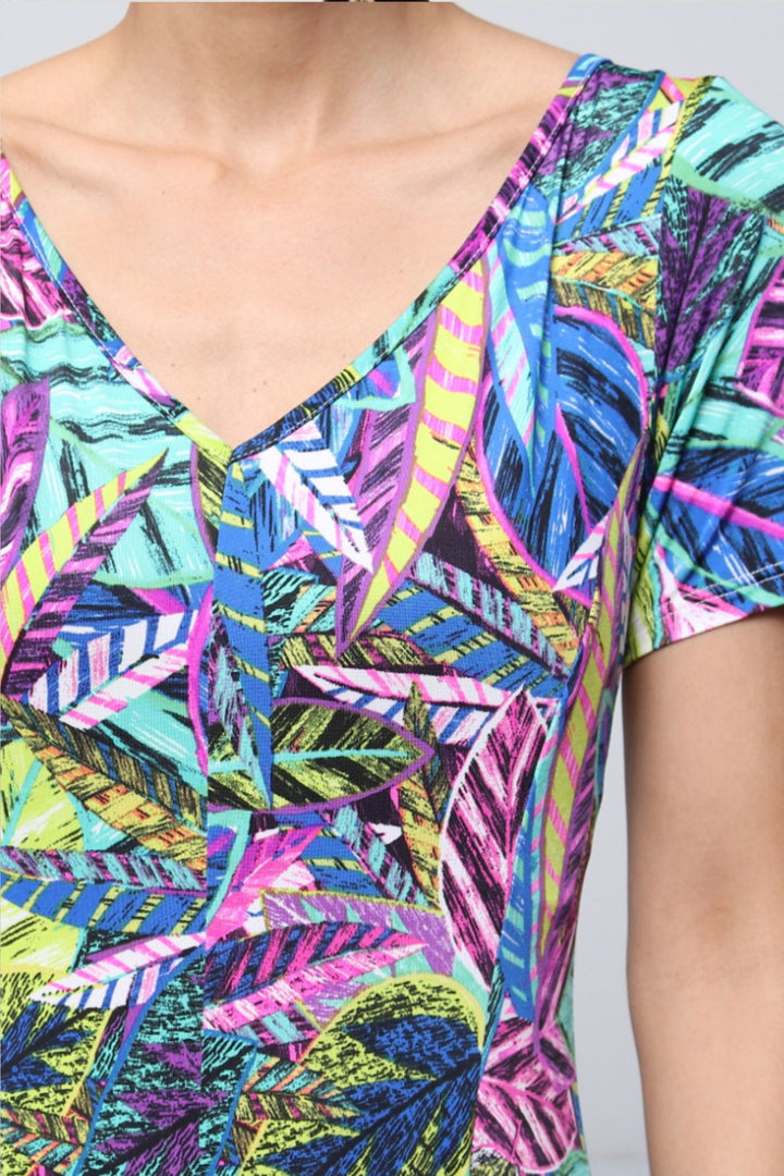 Blue Vibrant Leaf Print V-Neck Maxi Dress